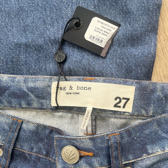 RAG & BONE NWT $325 blue jeans Liquid Miramar Sofie Wide Leg in Taylors size 27 - Picture 6 of 10